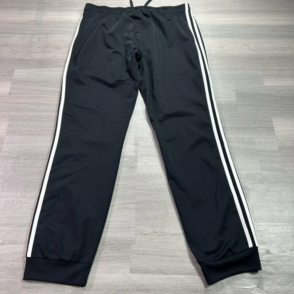 Adidas Track Pants Mens Large Black 3 Stripe Knit Elastic Waist Athletic H48447